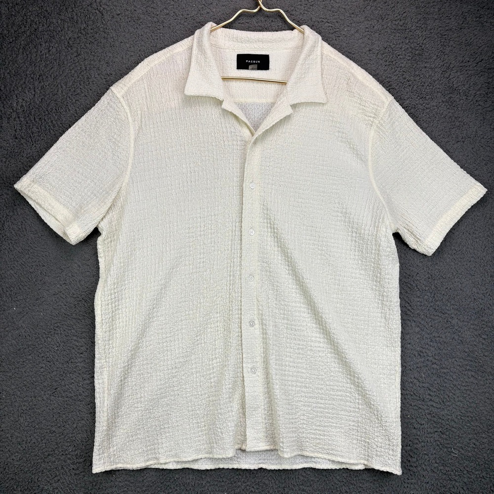 PacSun Mens Large Cream Textured Seersucker Short Sleeve Button Down Shirt